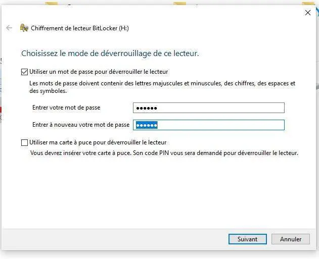 saisir mot de passe clé usb
