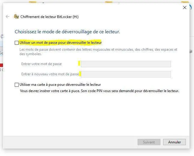 mot de passe clé usb bitlocker