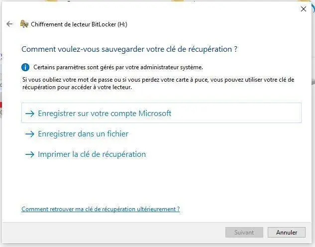 récupérer clé de cryptage usb