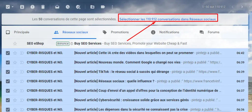 suppression email Gmail