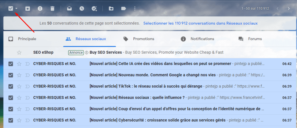 supprimer l'ensemble des emails Gmail