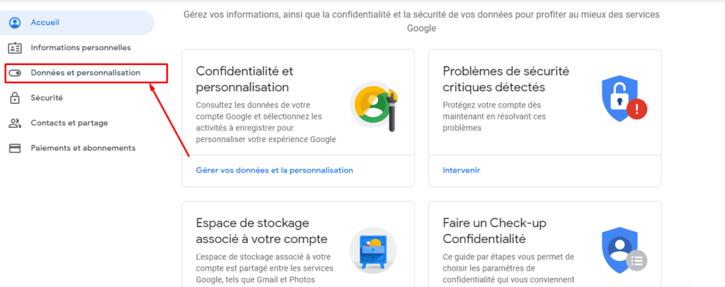 données et personnalisation gmail