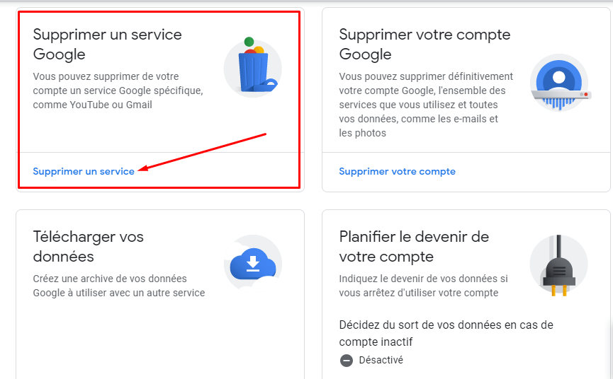 supprimer un service Google Gmail