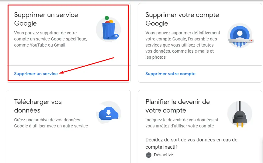 supprimer un service Google Gmail