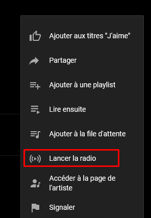 Lancer la radio sur Youtube Music