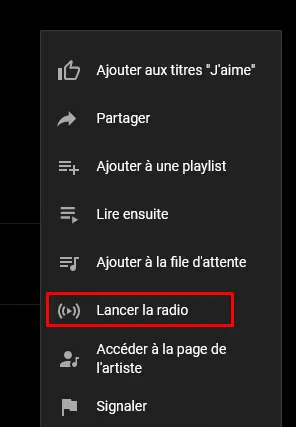 Lancer la radio sur Youtube Music
