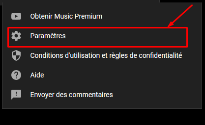 Paramètre You Tube Music