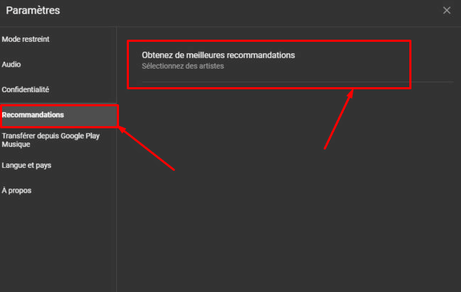 recommandations Youtube Music