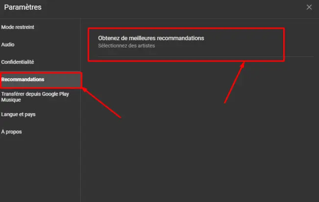 recommandations Youtube Music