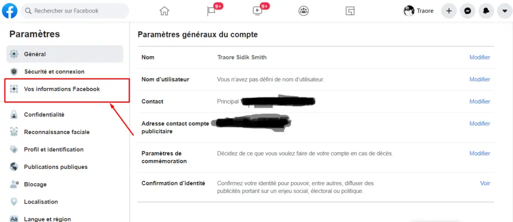 vos informations Facebook