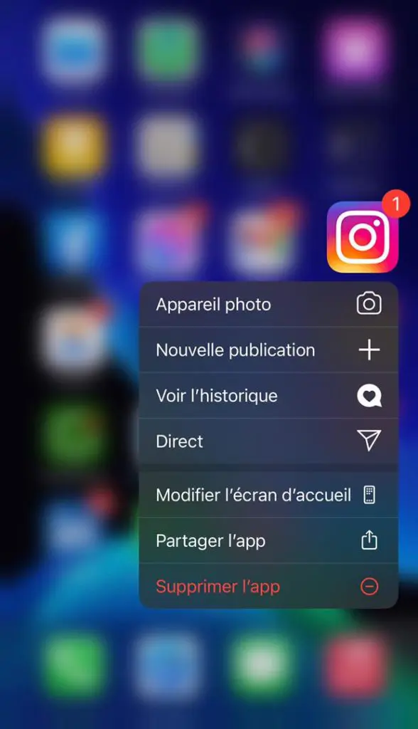 supprimer l'application instagram