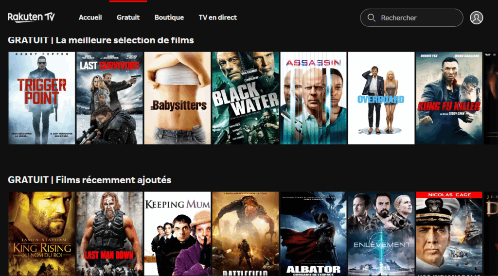 Rakuten - des fims recents gratuits 